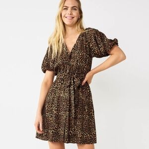 Nine West Animal Print Puff Sleeve Mini Dress